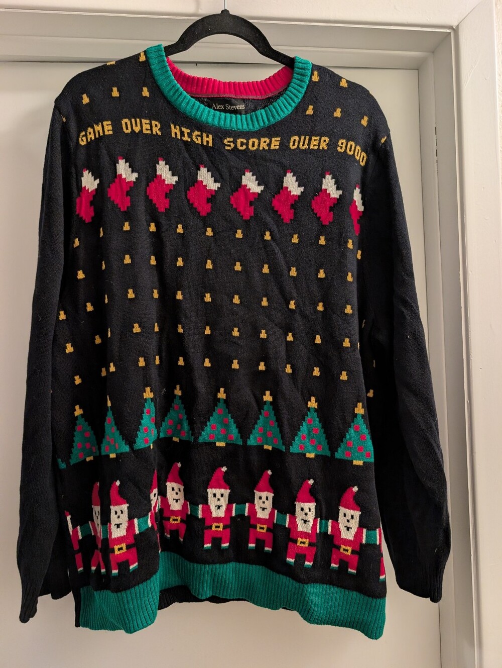 Men's Black Retro Game Over Holiday Sweater 2XL